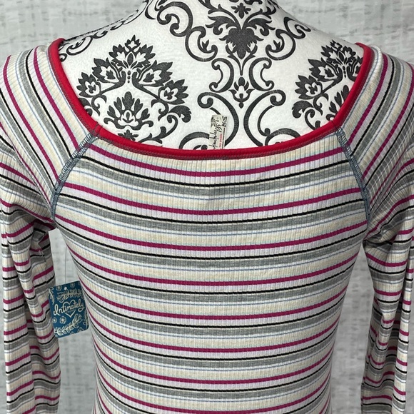 NWT Large Free People Put A Stripe On It Thong Bodysuit Vneck Long Sleeves - Picture 9 of 15